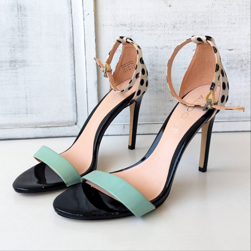🌹 Aldo Mint Green and Black Heels with Stiletto Design Ankle Wrap